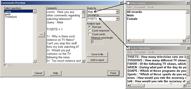 Comments by Query and Crosstab