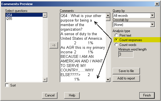 EZReport Count of Response GUI